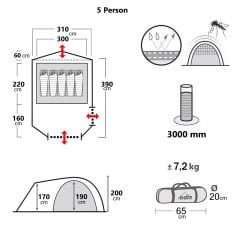 Evolite Excamp 5 Pro Sun Fresh Aile Çadırı UPF80