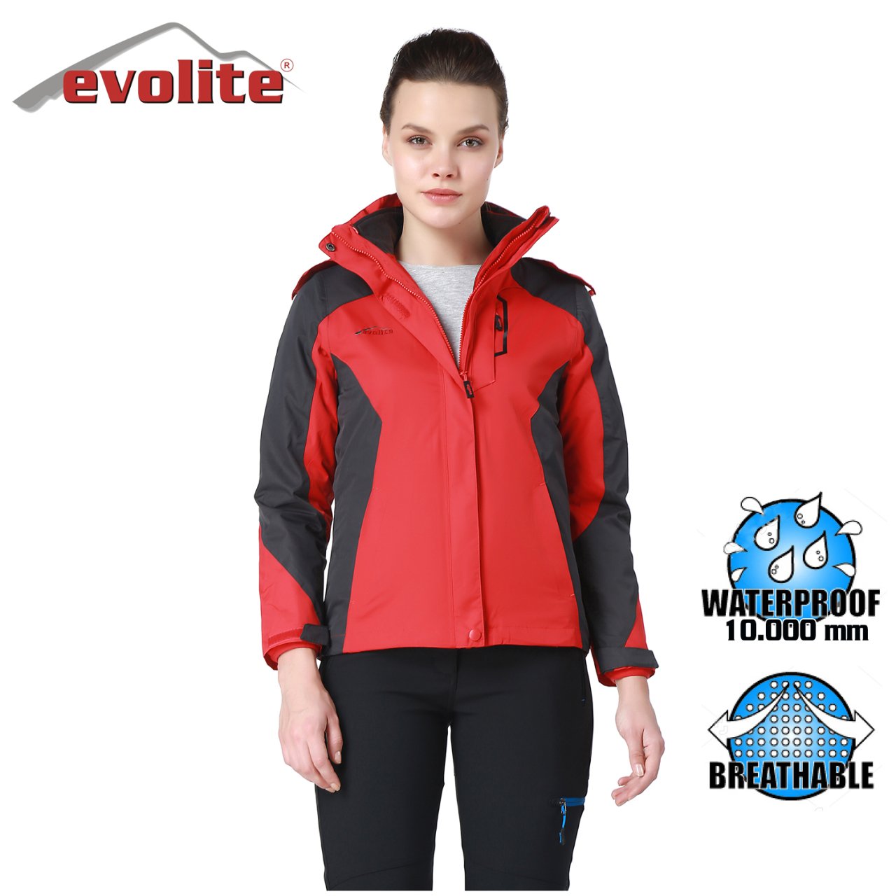 Evolite Diva Kadın 3in1 Gri/Kırmızı Mont