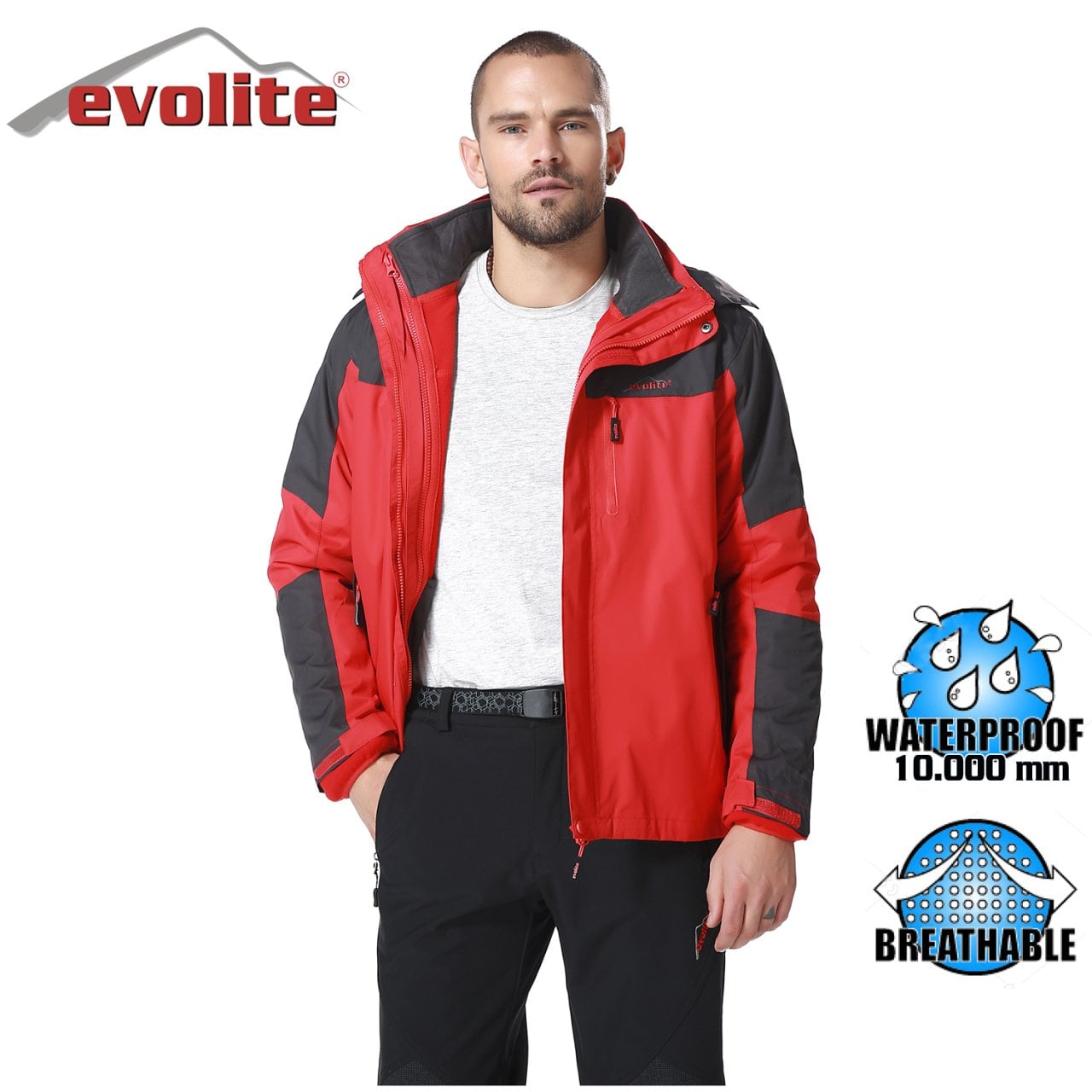 Evolite Diva Erkek 3in1 Gri/Kırmızı Mont